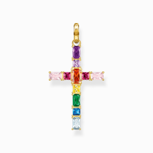 Thomas Sabo Rainbow Heritage Anhänger Kreuz mit bunten Steinen vergoldet PE939-996-7