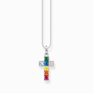 Thomas Sabo Rainbow Heritage Kette Kreuz mit bunten Steinen Silber KE2166-477-7