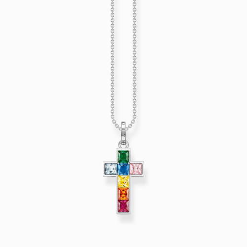 Thomas Sabo Rainbow Heritage Kette Kreuz mit bunten Steinen Silber KE2166-477-7