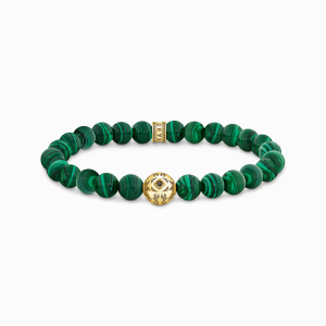 Thomas Sabo Sterling Silver Beads-Armband aus grünen Steinen vergoldet A2145-140-6