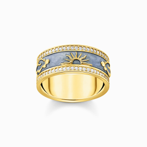 Thomas Sabo Sterling Silver Ring blau mit kosmischen Symbolen vergoldet TR2450-565-1
