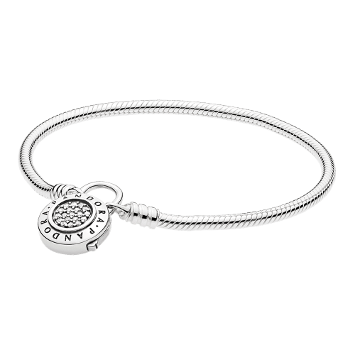 Pandora Signature Armband Moments Smooth Silver Bracelet, PANDORA Signature Padlock 597092CZ-18