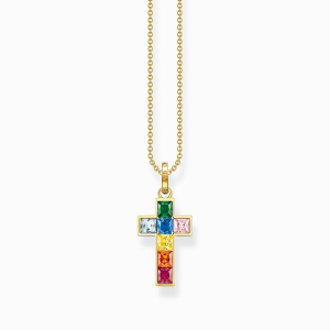 Thomas Sabo Rainbow Heritage Kette Kreuz mit bunten Steinen vergoldet KE2166-996-7