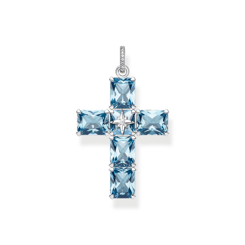 Thomas Sabo Sparkling Heitage Anhänger Kreuz große blaue Steine mit Stern PE880-644-1