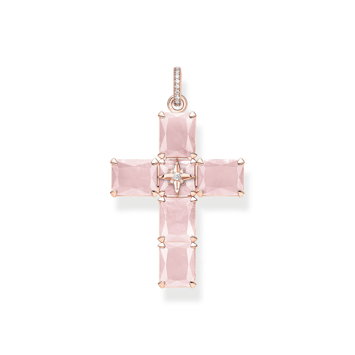 Thomas Sabo Sparkling Heitage Anhänger Kreuz große rosa Steine mit Stern PE880-417-9