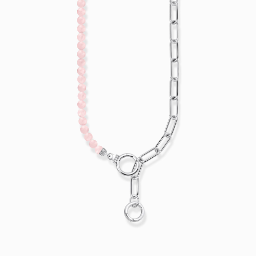 Thomas Sabo Sterling Silver Collier mit Gliederkettenelementen und rosa Beads Silber KE2193-035-9