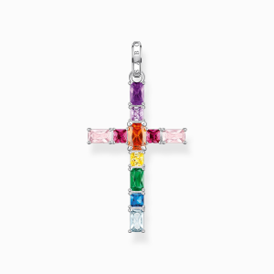 Thomas Sabo Rainbow Heritage Anhänger Kreuz mit bunten Steinen Silber PE939-073-7