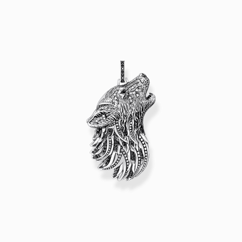 Thomas Sabo Sterling Silver Anhänger Wolf Profil mit Steinen Silber geschwärzt PE966-643-21