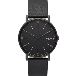Skagen Signatur Herrenuhr Edelstahl Leder schwarz SKW6902