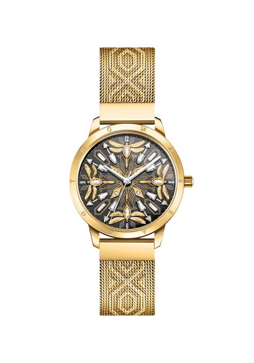 Thomas Sabo Damenuhr mit 33 mm, Libellen und Steinen goldfarben WA0422-264-207