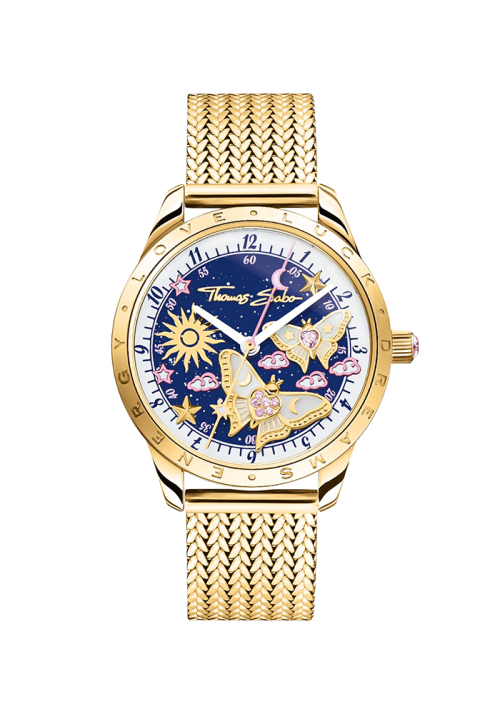 Thomas Sabo Damenuhr mit Schmetterlingen goldfarben WA0430-291-207