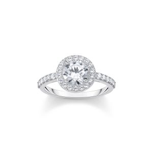 Thomas Sabo Essentials Halo-Ring mit weißem Stein im Brillantschliff Silber TR2475-051-14