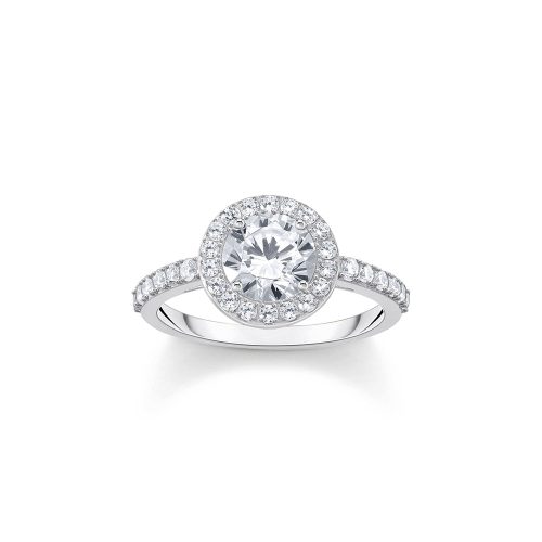 Thomas Sabo Essentials Halo-Ring mit weißem Stein im Brillantschliff Silber TR2475-051-14