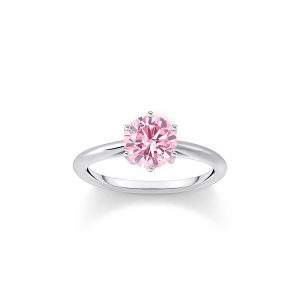 Thomas Sabo Essentials Ring mit pinkfarbenem Stein im Brillantschliff Silber TR2474-051-9