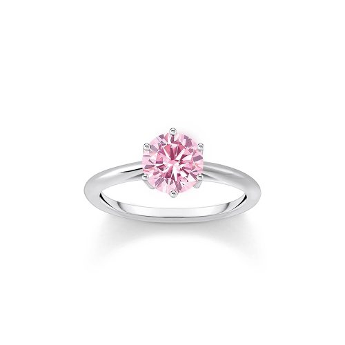 Thomas Sabo Essentials Ring mit pinkfarbenem Stein im Brillantschliff Silber TR2474-051-9