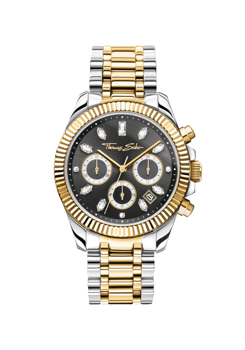 Thomas Sabo Uhr Divine Chrono mit Zifferblatt in Schwarz gelbgoldfarben WA0398-291-201