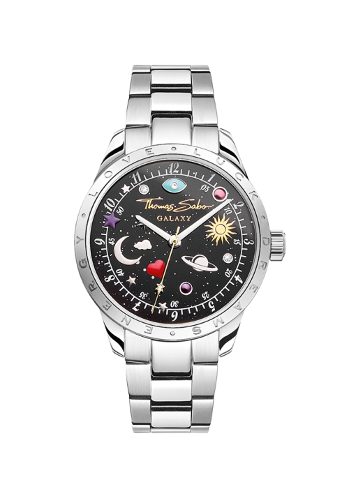 Thomas Sabo Uhr mit kosmischem Zifferblatt in Schwarz silberfarben WA0402-201-203