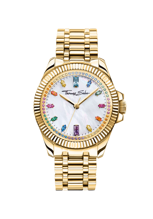Thomas Sabo Damenuhr Divine Rainbow mit bunten Steinen gelbgoldfarben WA0395-264-207