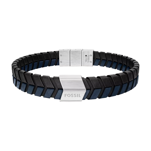 Fossil Geflochtenes Armband aus blauem und schwarzem Leder JF04985040