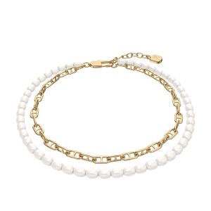 Fossil Heritage Heritage Pearl D-Link mehrreihiges Armband aus Metall goldfarben mit Perlen JA7322710
