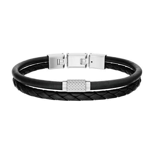 Fossil Machine mehrsträngiges Lederband in Schwarz mit geriffelter Struktur JF04989040