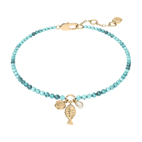 Fossil Sutton Sutton By The Sea Armband aus türkisblauen Acrylperlen mit Muscheln JA7319710