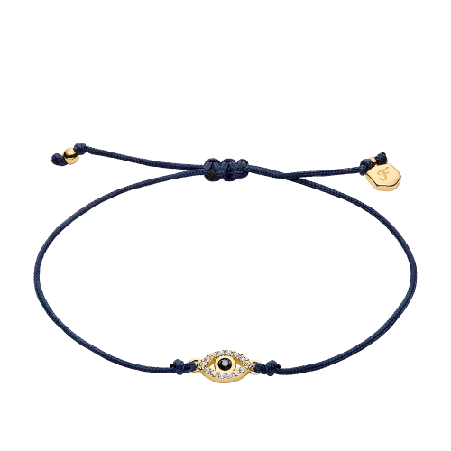 Fossil Sutton Sutton Mini Moments Armband aus goldfarbenem Metall mit Evil-Eye-Anhänger in Mitternachtsblau JA7312710