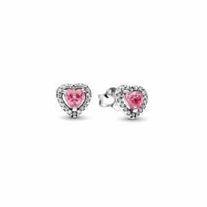 Pandora Erhabenes rosafarbenes Herz Ohrstecker 298427C02