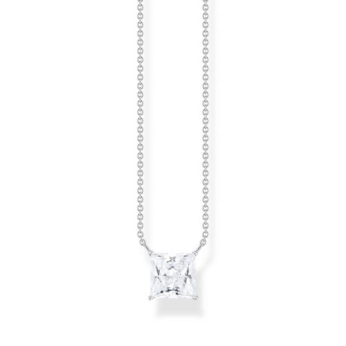 Thomas Sabo Essentials Kette mit quadratischem Stein-Anhänger in Weiß Silber KE2212-051-14
