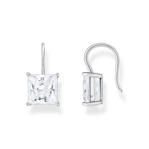 Thomas Sabo Essentials Ohrhänger mit quadratischem Stein-Anhänger in Weiß Silber H2289-051-14